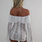 White lace mesh flared sleeve dress
