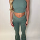 GYM GIRL ERA EXCLUSIVE Sage green sculpt V waist flared bottoms