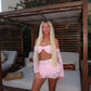 LIMITED EDITION HAND MADE AND DESIGNED IN HOUSE: Baby pink frilly Rara skirt top and sleeves three piece