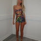 Multi-coloured cut out top and shorts co-ord