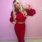 Red puff sleeve top and trousers set