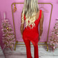 Red Slinky vest top and flared bottoms set