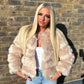 Luxury Cream Faux fur 3/4 length sleeve fur coat