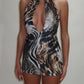 LIMITED EDITION HAND MADE AND DESIGNED IN HOUSE: Raeni Halter-neck mini dress