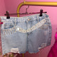 Denim pearl tassel shorts