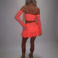 LIMITED EDITION HAND MADE AND DESIGNED IN HOUSE: Coral frilly Rara skirt top and sleeves three piece