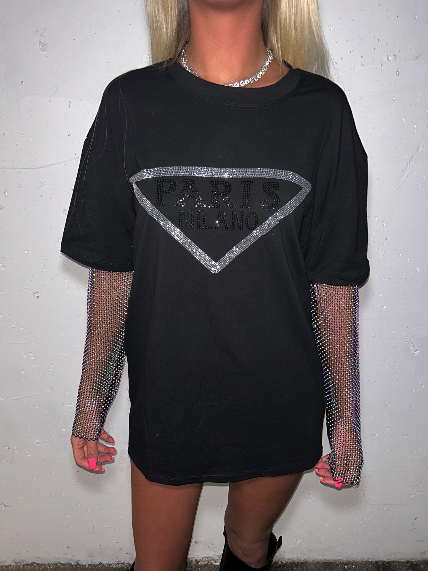 ‘Dash’ diamanté sleeve T-Shirt