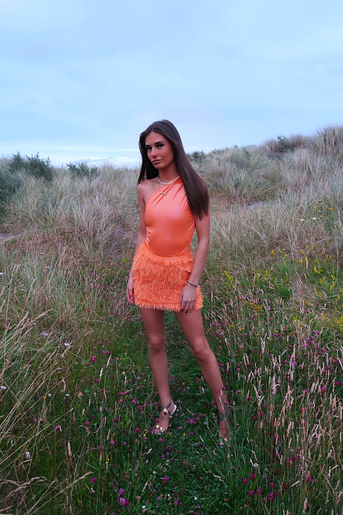 Orange metallic bodysuit