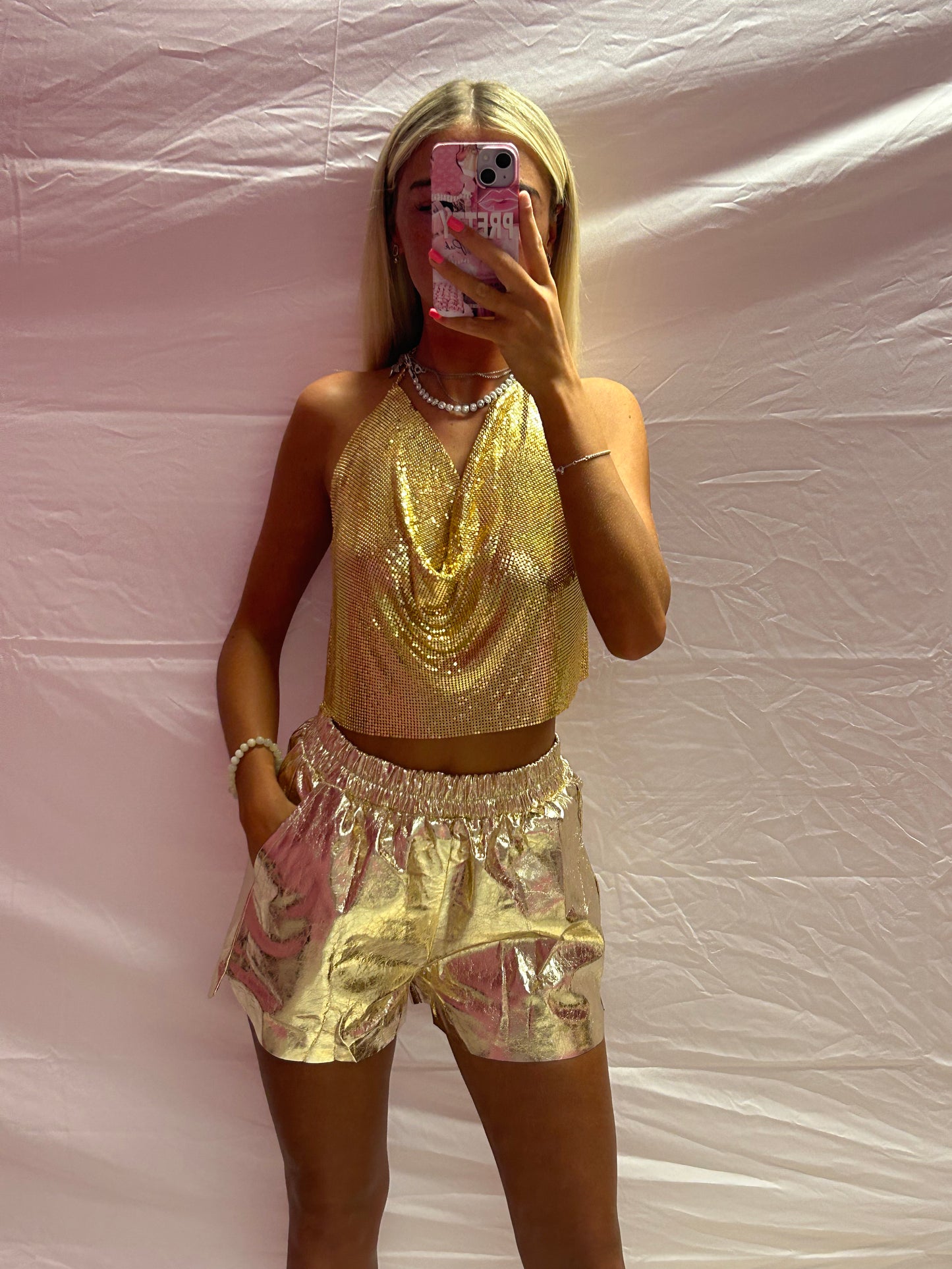 Gold metallic shorts