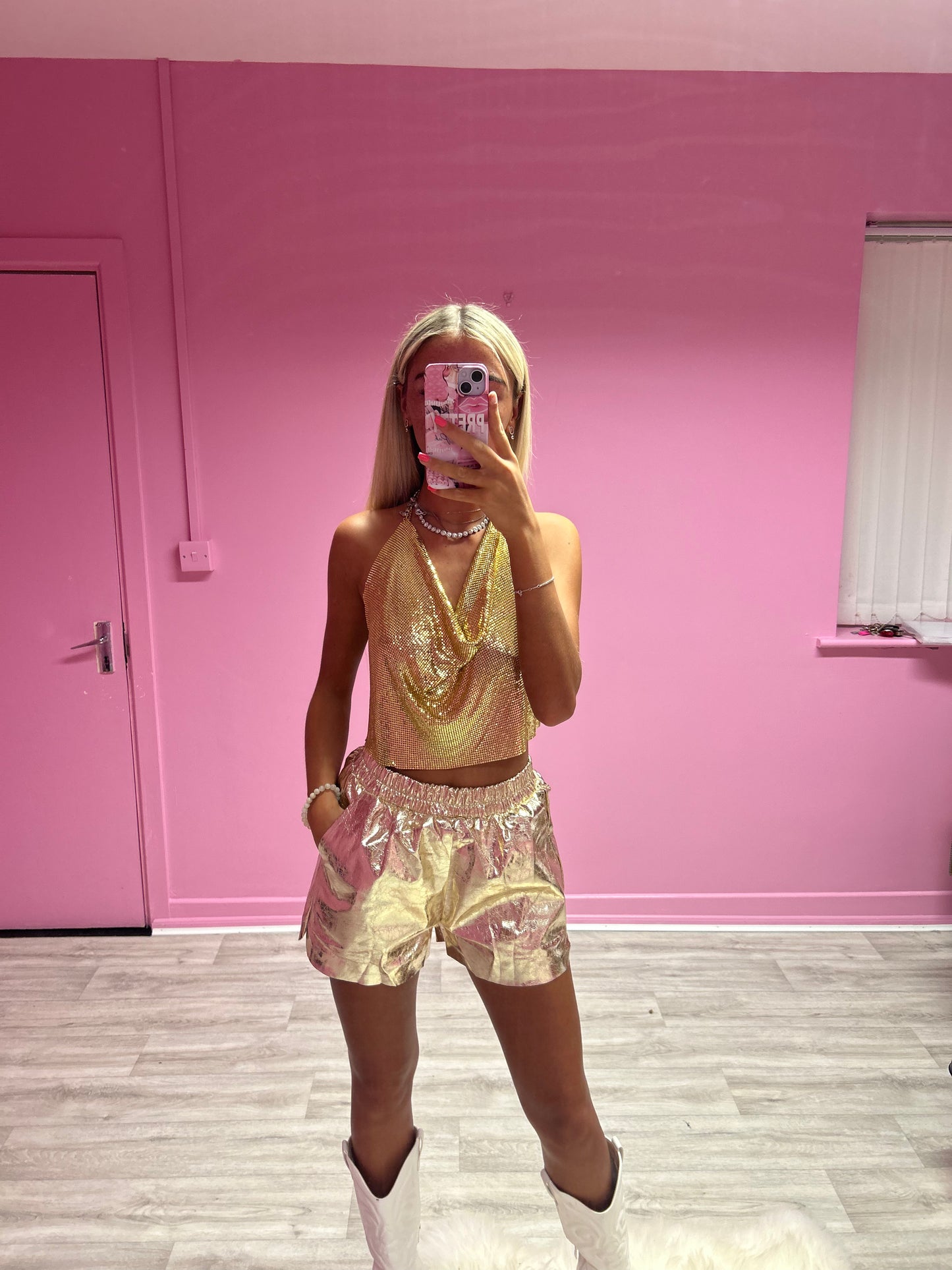 Gold metallic shorts