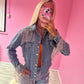 Diamanté tassle assymetric denim jacket