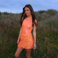 Orange metallic bodysuit