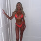 Orange metallic bikini top and bottoms