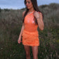 Orange metallic bodysuit