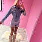 Diamanté tassle assymetric denim jacket