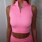 Ribbed zip front crop top and leggings in pink