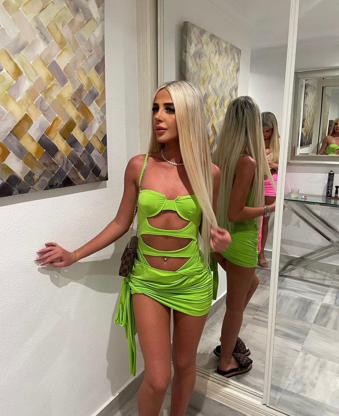 Lime cutout bodysuit and multi way skirt co-ord