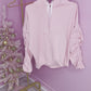 Pink ruched sleeve ribbon hoodie