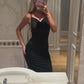 ‘Margot’ black open back midi dress