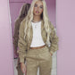 Taupe ruched sleeve tracksuit