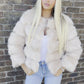 Luxury Cream Faux fur 3/4 length sleeve fur coat